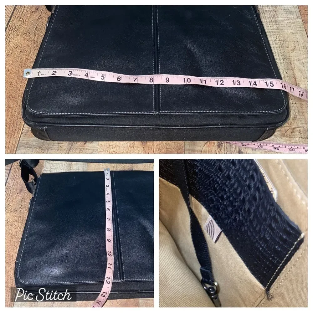 Boconi Black Leather Garth Slim Mailbag Messenger Laptop Bag with Shoulder Strap
